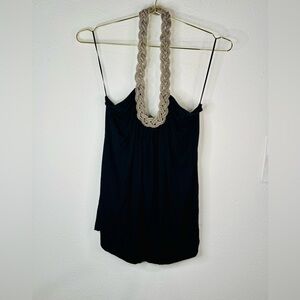 Spense Black Blouse with Chain Halter Top